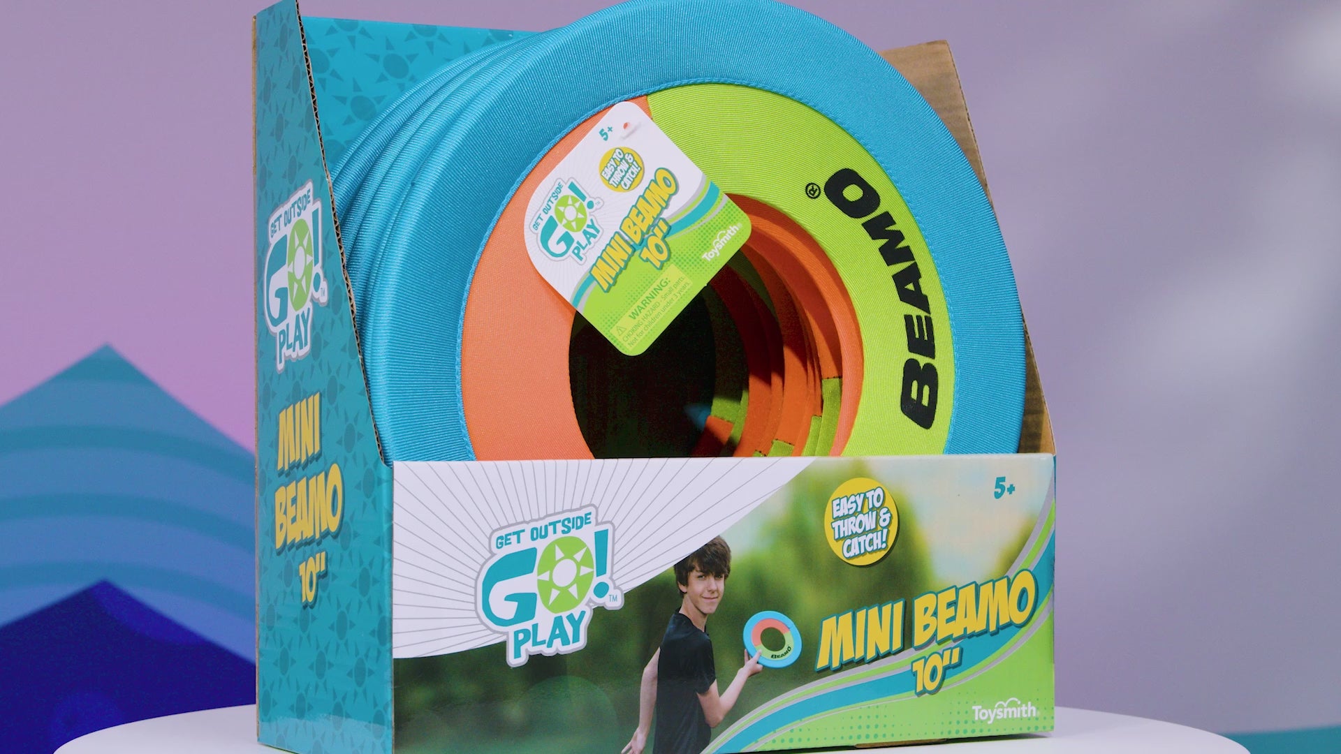 Video of mini Beamo frisbees being displayed and used.